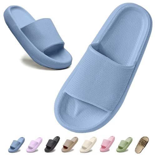 IDEINER Badelatschen Damen Original Herren Sommer Sandalen Cozy Slides Wolken Schuhe Cloud Badeschuhe Hauschuhe Weiche Dicke Sohle Rutschfest Gummi House Slippers Blau Gr. EU 39/40 von IDEINER