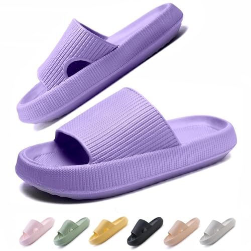 IDEINER Badeschuhe Damen Herren Hausschuhe Cozislides Original Slippers Wolken Pantoletten Rutschfest Weicher Super Dicker Sohle Badelatschen Cloudyzz Sommer Sandalen Pillow Slides Lila Gr. 40/41 von IDEINER