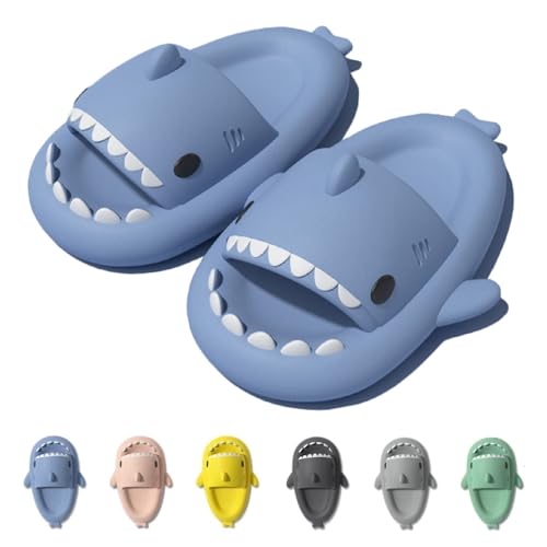 IDEINER Hai Hausschuhe für Damen Herren Cloud Shark Slides Slippers Weich Rutschfest Badeschuhe Sommer Süß Haifisch Strand Sandalen Open Toe Niedliche Fisch Pantoletten Unisex Blau Gr. EU 46/47 von IDEINER