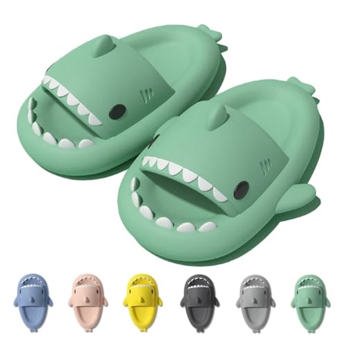 IDEINER Hai Hausschuhe für Damen Herren Cloud Shark Slides Slippers Weich Rutschfest Badeschuhe Sommer Süß Haifisch Strand Sandalen Open Toe Niedliche Fisch Pantoletten Unisex Grün Gr. EU 36/37 von IDEINER