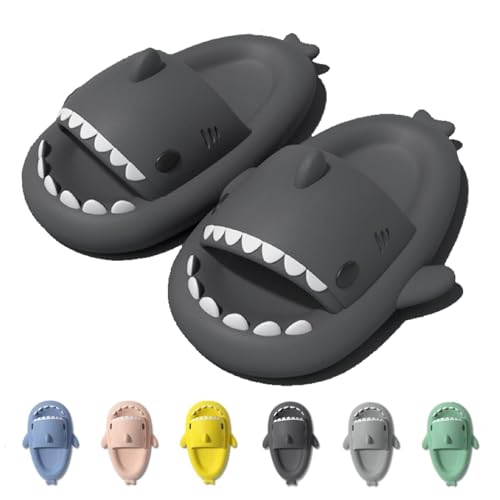 IDEINER Hai Hausschuhe für Damen Herren Cloud Shark Slides Slippers Weich Rutschfest Badeschuhe Sommer Süß Haifisch Strand Sandalen Open Toe Niedliche Fisch Pantoletten Unisex Schwarz Gr. EU 42/43 von IDEINER