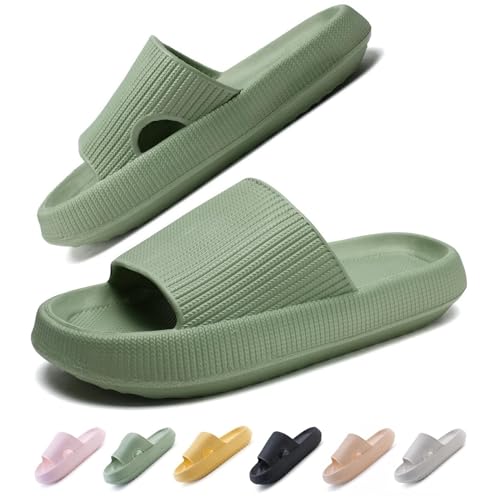 IDEINER Original Badelatschen für Damen und Herren Cozy Slides Wolken Schuhe Cloud Badeschuhe Sommer Sandalen Hauschuhe mit weicher, dicker Sohle Rutschfest Bequem Sandstrand Pool Grün Gr. 38/39 von IDEINER
