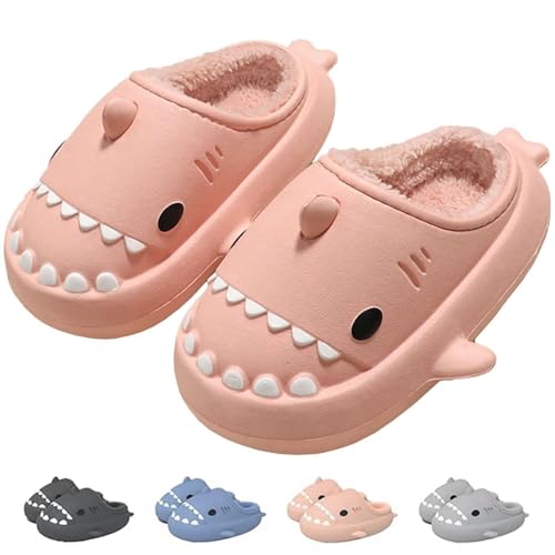 IDEINER Winter Hai Hausschuhe Damen Herren Plüsch Gefüttert Hai Pantoffeln Warm Geschlossen Shark Slides Wasserdichte Rutschfeste Weiche Dicke Sohle Süße Hai-Schuhe Rosa Gr. EU 36/37 von IDEINER