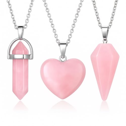 Halskette für Damen, Rosenquarz, Set mit 3 Anhängern, Edelstahl – Halsketten Herz mit sechseckiger Spitze, Pendel, Naturglas, energetische Mineralien, elegant, Schmuck, Accessoires, Mode, Geschenk Halskette für Damen, Rosenquarz, Set mit 3 Anhängern, Edelstahl – Halsketten Herz mit sechseckiger Spitze, Pendel, Naturglas, energetische Mineralien, elegant, Schmuck, Accessoires, Mode, Geschenk von IDELUSH