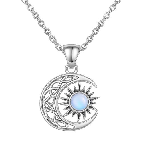 Halskette für Damen, Silber 925, Sonne und Mond, mit natürlichem Opal, Anhänger Mond und himmlische Sonne, Kette 50 cm, spiritueller energetischer Schmuck, Amulett, Liebe, Gleichgewicht, Wohlbefinden Halskette für Damen, Silber 925, Sonne und Mond, mit natürlichem Opal, Anhänger Mond und himmlische Sonne, Kette 50 cm, spiritueller energetischer Schmuck, Amulett, Liebe, Gleichgewicht, Wohlbefinden von IDELUSH