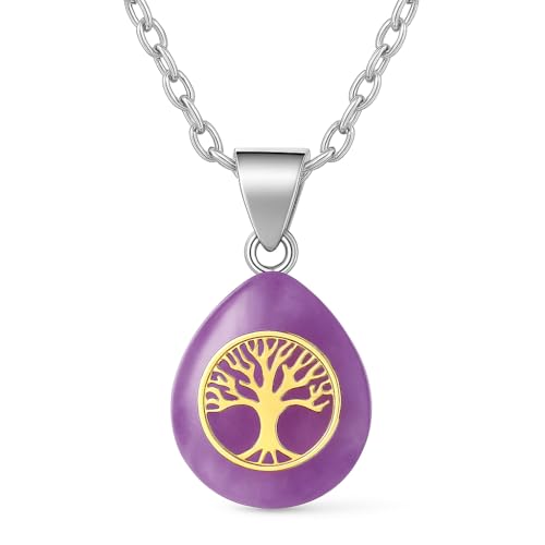 IDELUSH Halskette Baum des Lebens für Damen aus 925er Sterlingsilber – Anhänger mit Naturstein (Rosenquarz oder Amethyst), hypoallergene Kette, spiritueller Schmuck, Amulett für Liebe und Schutz von IDELUSH