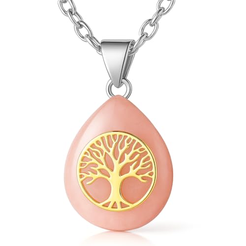 IDELUSH Halskette Baum des Lebens für Damen aus 925er Sterlingsilber – Anhänger mit Naturstein (Rosenquarz oder Amethyst), hypoallergene Kette, spiritueller Schmuck, Amulett für Liebe und Schutz von IDELUSH