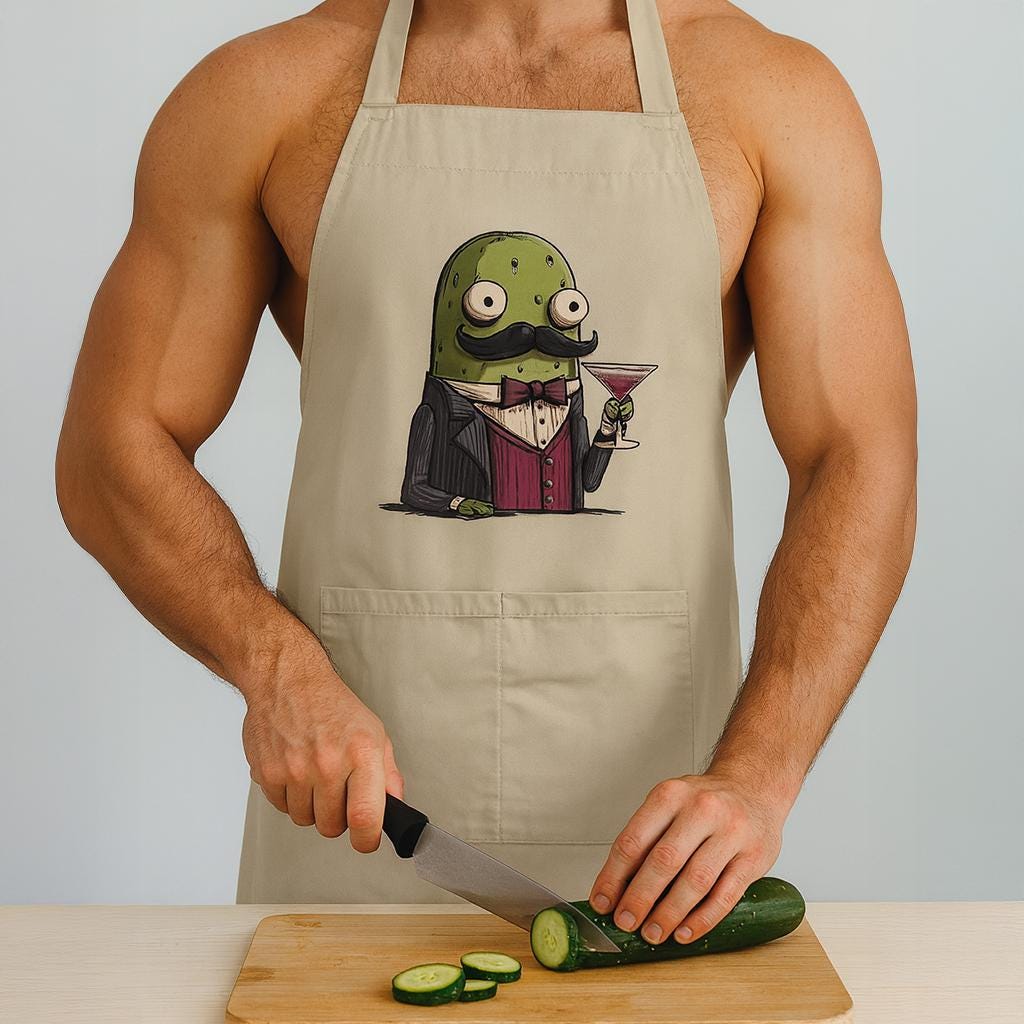 Mafia Gurke Schürze | Bio Baumwolle Kochschürze Lustig Quirzes Küchengeschenk Don Pickle Collection von IDGAFstudioch