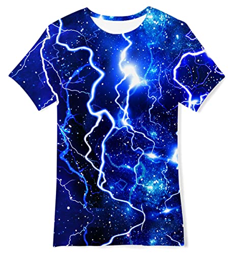 IDGREATIM 3D T Shirts Jugend Jugendliche Blitz Galaxy Druck Mädchen Junge Kurzarm Sommer Blau XL von IDGREATIM