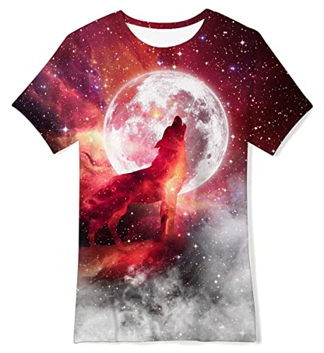 IDGREATIM 3D T Shirts Jugend Jugendliche Mond Junge Galaxy Wolf Druck Mädchen Kurzarm Sommer XL von IDGREATIM