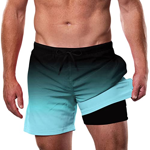 IDGREATIM Badehose Herren Badeshorts Herren Kurz mit Tasche Bermuda Shorts Herren mit Kompression Schnelltrocknend Bademode Farbverlauf Blau M von IDGREATIM