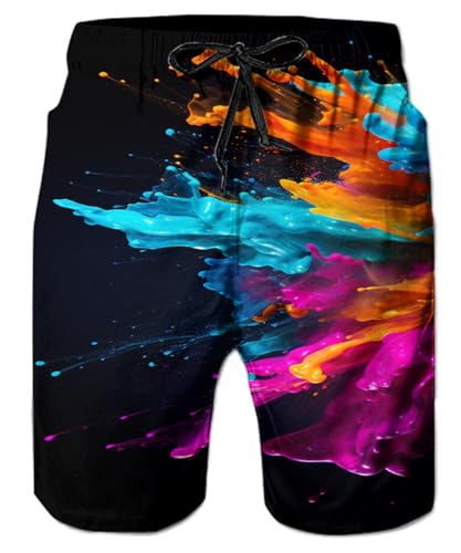 IDGREATIM Badehose Herren Badeshorts Männer Sporthose Herren kurz Shorts Boardshorts Schnelltrocknend Kurze Hose Schwimmhose Freizeithose mit Drawstring Schwarz XXL von IDGREATIM