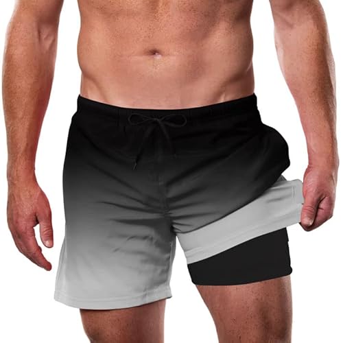 IDGREATIM Badehose Herren Schwimmhose Herren Badeshorts Strand Shorts Kurze mit Einstellbare Kordelzug Männer Schwimmen Beiläufige Farbverlauf Schwarz XXL von IDGREATIM