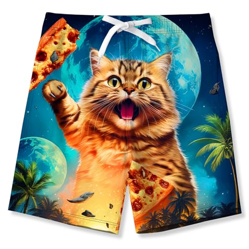 IDGREATIM Badehose Jungen Lustig 3D Katze Druck Schnelltrocknend Badeshorts Kinder Sommer Strand Boardshorts Schwimmhose 13-14 Jahre von IDGREATIM