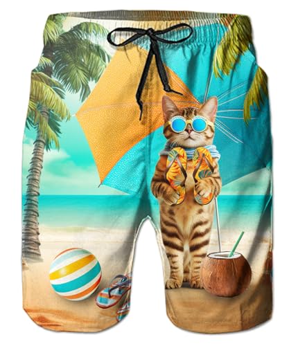 IDGREATIM Badeshorts für Herren 3D Katze Badehose Männer Schwimmhose Wassersport Kurze Hose Schnelltrocknend Schwimmshorts M von IDGREATIM