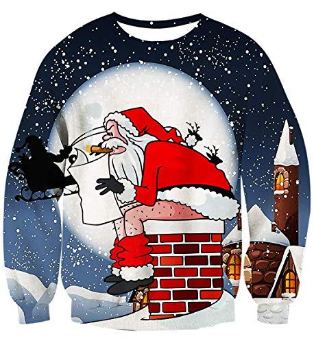 IDGREATIM Damen Hässliche Weihnachten Pullover Weihnachtsmann Crewneck Sweatshirts Mode Grafik Weihnachten Elf Langarm Pullover L von IDGREATIM