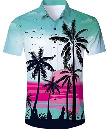 IDGREATIM Hawaiihemd Premium 3D Bunte Bedruckte Kurze Ärmel Button Down Hemden Shirts für Männer von IDGREATIM