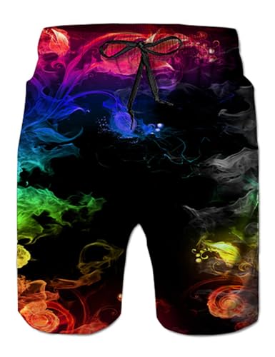 IDGREATIM Herren Beach Shorts 3D Bunte Rauch Grafik Badehose Hässliche Lustige Strand Shorts Laufende Schwimmen Beiläufige Kurze mit Einstellbare Kordelzug L von IDGREATIM