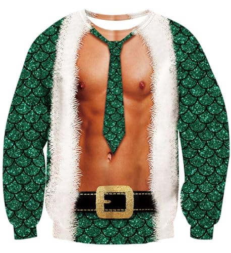 IDGREATIM Herren Christmas Sweatshirt Muskel Gedruckt Hässliche Weihnachten Sweatshirt Pullover Langarm Pullover Shirts Grün S von IDGREATIM