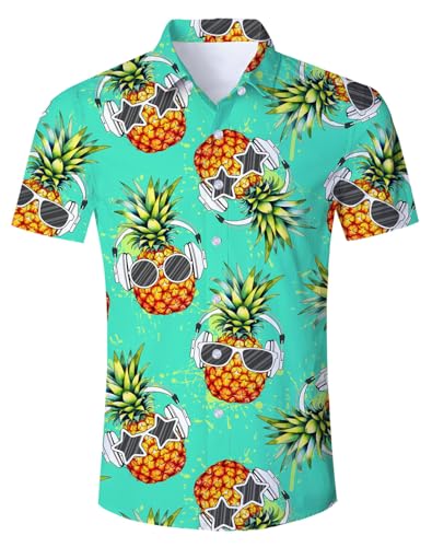 IDGREATIM Herren Hawaii Hemd Männer Funky Hawaiihemd 3D Hawaii-Print Hemden Kurzarm Strand Urlaub Freizeithemd XXL von IDGREATIM