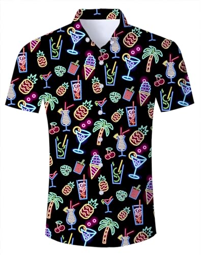 IDGREATIM Herren Hawaii Hemd Schwarz Kurzarm Tropisch Hemden Lässig Knopf Hemd Drucken L von IDGREATIM