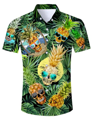 IDGREATIM Herren Hemd Freizeit Regular Fit Bügelfrei 3D Ananas Hemden Hemd L von IDGREATIM