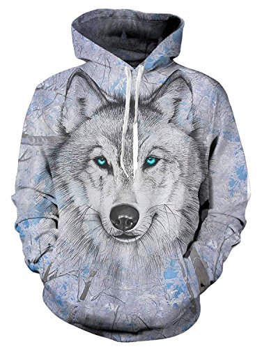 IDGREATIM Herren Kapuzenpullover Juniors 3D Bedruckte Wolf Hoodies Personalisierte Fleece Kapuzen Sweatshirt M von IDGREATIM