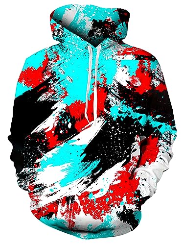 IDGREATIM Herren Kapuzenpullovers Damen Hoodie HD 3D Graffiti Druck Pullover Leichte beiläufige Loose Fit Sweatshirts Taschen M von IDGREATIM