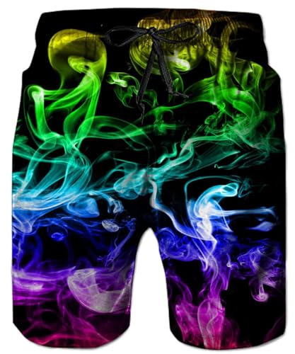 IDGREATIM Herren Teens 3D Bunte Rauch Grafik Shorts Badehose Sommer Strand Shorts Badehose XXXL von IDGREATIM