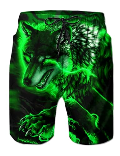 IDGREATIM Herren Teens Bademode Wolf 3D Bunte Rauch Grafik Shorts Badehose Sommer Strand Shorts Badehose XL von IDGREATIM