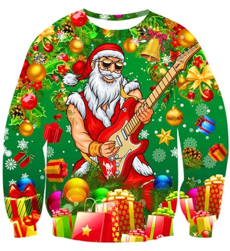 IDGREATIM Herren Weihnachtspullover Weihnachtsmann Printed Pullover Ugly Weihnachten Sweatshirt Langarmshirts Grün M von IDGREATIM