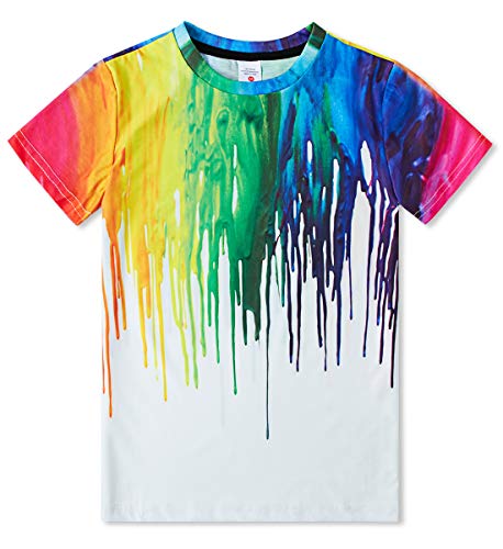 IDGREATIM Jugend T-Shirt Jungen Rundhals T-Shirt Bunter Druck der Tinte 3D Schuljungenmädchen Sommer-T-Shirts 14-16T von IDGREATIM