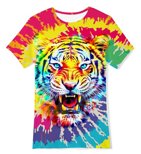 IDGREATIM Jugend T Shirt Jungen Rundhals T Shirt Tiger 3D Druck Schuljungenmädchen Sommer T Shirts M von IDGREATIM