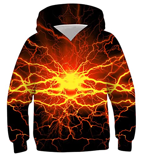 IDGREATIM Jungen Halloween Pullover Mädchen Sweatshirt 3D Feuer Mit Kapuze Pullover Kleinkind Kinder Neuheit Hoodies mit Tasche XL von IDGREATIM