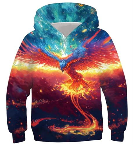 IDGREATIM Jungen Kapuzenpullover Juniors Hoodie 3D Flamme Phoenix Drucken Pullover Teen Pullover Lange Ärmel Hoodies Sweatshirts mit Tasche XL von IDGREATIM