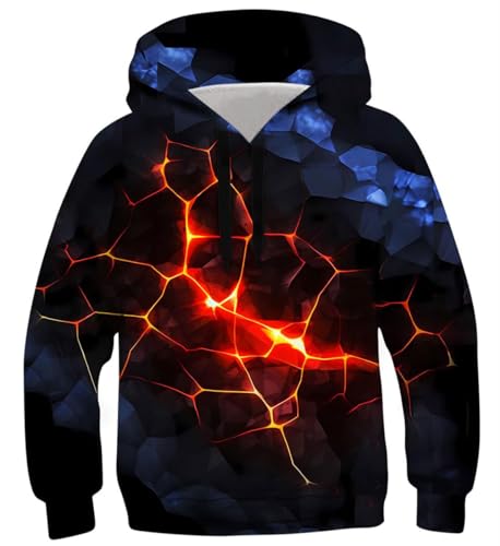 IDGREATIM Jungen Kapuzenpullover Teenager Hoodies Pullover Langarm Pullover 3D Muster Kind Mit Tasche Sweatshirts Schwarz M von IDGREATIM