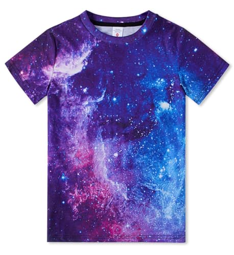 IDGREATIM Jungen KurzarmT-Shirts Junge Mädchen Galaxy Graphic Rundhals Pullover Tees Sommer Violett XL von IDGREATIM