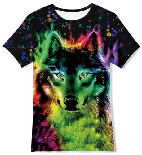 IDGREATIM Jungen Mädchen T Shirt Farbe Wolf 3D Druckmuster Sommer Kurzschlus Hülsen Party Kostüme XL von IDGREATIM