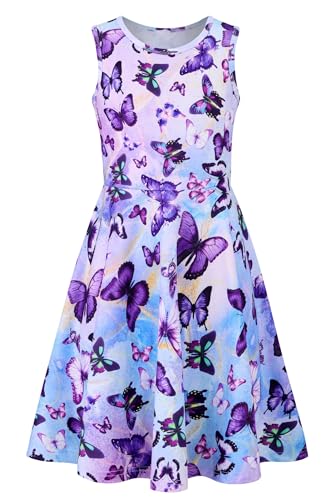 IDGREATIM Madchen Kleid A-Linie Ärmelloses Sommerkleid Kleid Costume Girls Schmetterling Muster Lila XL von IDGREATIM