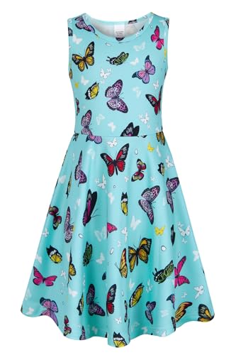 IDGREATIM Madchen Kleid Kinder Costume Girls Sommerkleid Mädchen A-Linie Ärmelloses Sommerkleid 3D Schmetterling Drucken Kleid Blau M von IDGREATIM