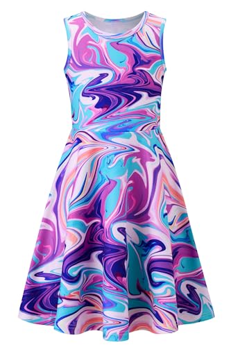 IDGREATIM Mädchen Kleider Fluoreszenz T-Shirt Kleid A-Linie Ärmelloses Sommerkleid Buntes Kleid 8-9 Jaher von IDGREATIM