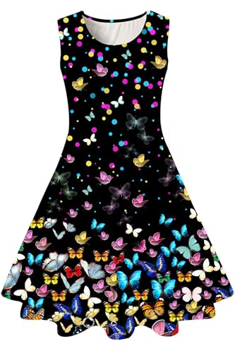 IDGREATIM Mädchenkleid mit schwarzem Schmetterlingsdruck, lässiges Party-Twirly-Kleid für Kinder von 6–7 Jahren von IDGREATIM