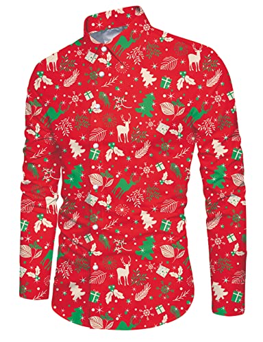 IDGREATIM Männerager Weihnachten Shirts lustig Elch Ganz Bedruckt Personalisierte Herren Funky Tops Rot L von IDGREATIM