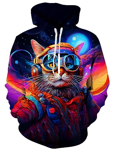 IDGREATIM Pullover Herren 3D Kapuzenpullover Katze Drucken Neuheit Personalisierte Sweatshirt Drawstring Hooded Kapuzenpullover L von IDGREATIM