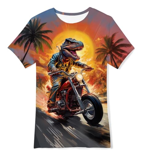 IDGREATIM T Shirt für Kinder Sommer 3D Cooler Dinosaurier gedruckt Kurze T-Shirt Mode lässig Tops Geschenke 12-14 Jahre von IDGREATIM