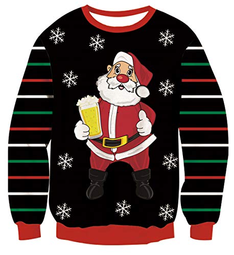 Idgreatim Herren Damen Weihnachtspullover Ugly Christmas Sweater Hässliche Weihnachten Pullover Jumper 3D Gedruckt Langarm Strickpullover, Santa Claus 5, XXL von IDGREATIM