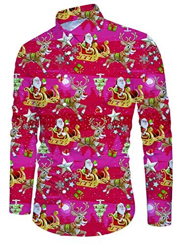 Teen Jungen Weihnachtshemd Deer Print Langarm Button Down Herren Casual Strand Ugly Christmas Xmas Shirts von IDGREATIM