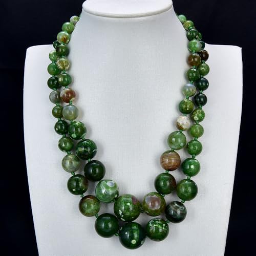 IDGTTLDF 2 Rows Round Green Flower Agate Real Stone Slab Coated Gems Smooth Slice Necklace For Women IDGTTLDF 2 Rows Round Green Flower Agate Real Stone Slab Coated Gems Smooth Slice Necklace For Women von IDGTTLDF