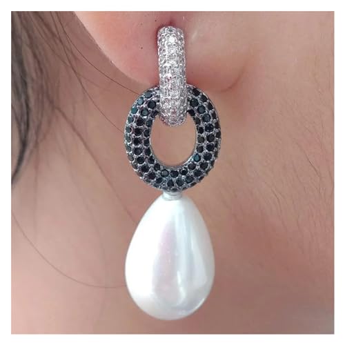 IDGTTLDF Büro-Stil, kubische Zirkon-Ohrstecker in Tropfenform mit weißer Muschelperle for Damen von IDGTTLDF