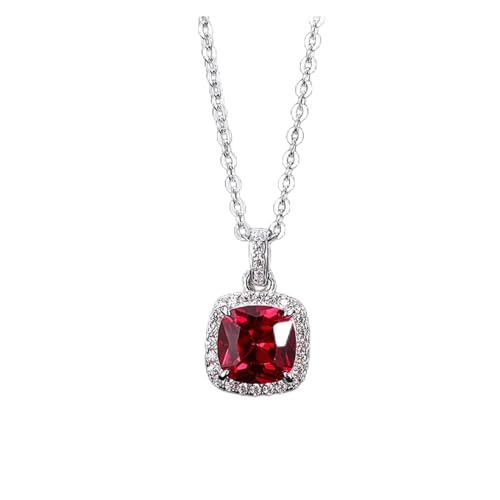 IDGTTLDF Ketten für Damen Charms 925 Sterling Silber 8 * 8MM Rubin Edelstein Anhänger Halskette Ohrringe Hochzeitsfeier Edles Schmuckset Geschenk for Freundin erfüllen (Color : 45cm, Size : Necklace) von IDGTTLDF